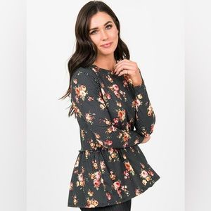 Agnes & Dora Relaxed Ruffle Tee Black Floral Dot